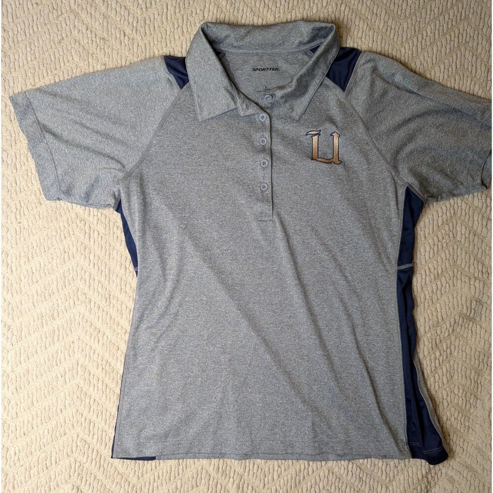 Sport-Tek Polo Shirt Womens Large Gray Navy Colorblock Embroidered U Golf
